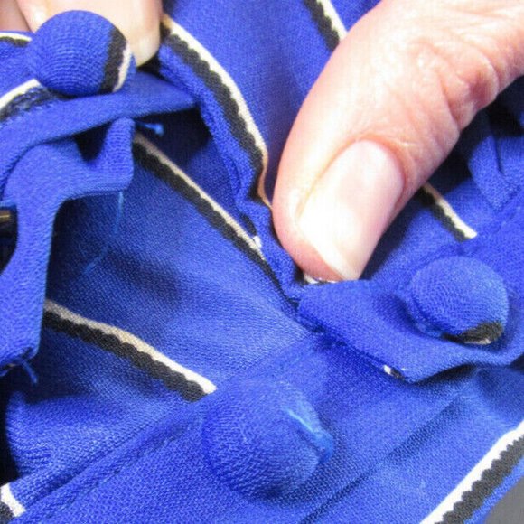 Long Blue Prom Dress Size M Stripes Button Wrap by One O Eight, British Elegant - Picture 12 of 12